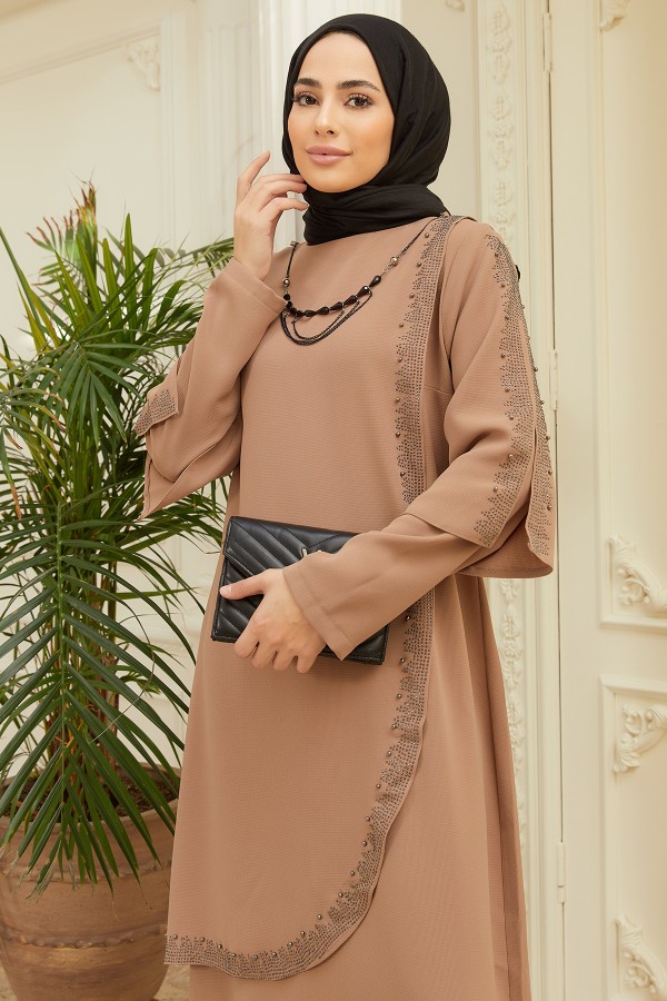 Hürrem Plus Size Evening Dress - Mink