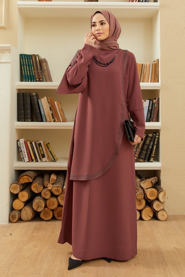 Hürrem Plus Size Evening Dress - Dried Rose