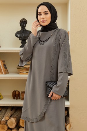 Hürrem Plus Size Evening Dress - Gray