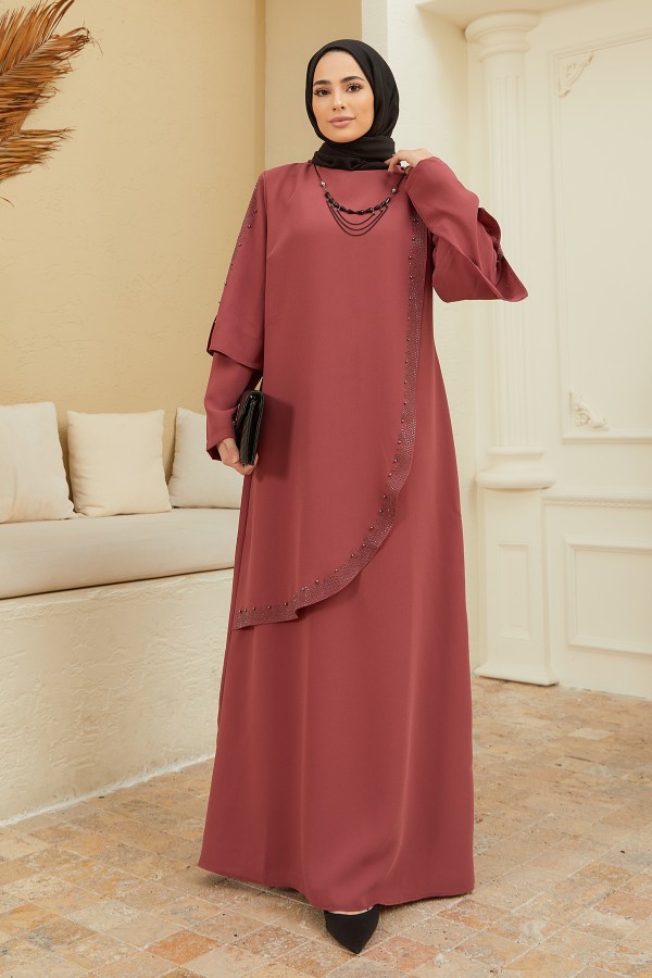 Hürrem Büyük Beden Abiye - Açık Gül Kurusu