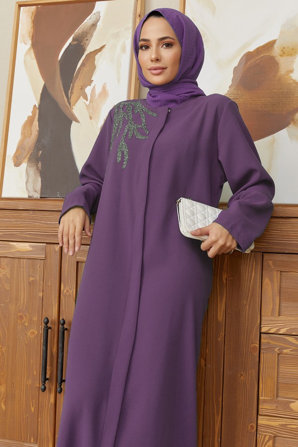 Shoulder Detailed Abaya - Lilac Shoulder Detailed Abaya - Lilac
