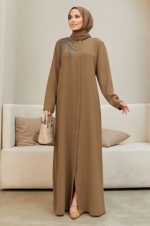 Shoulder Detailed Abaya - Mink