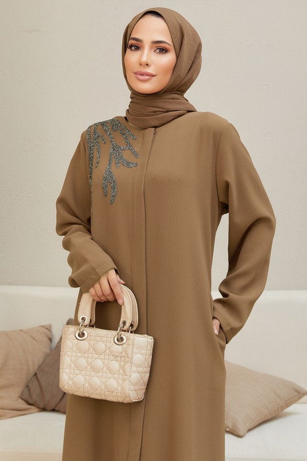 Shoulder Detailed Abaya - Mink