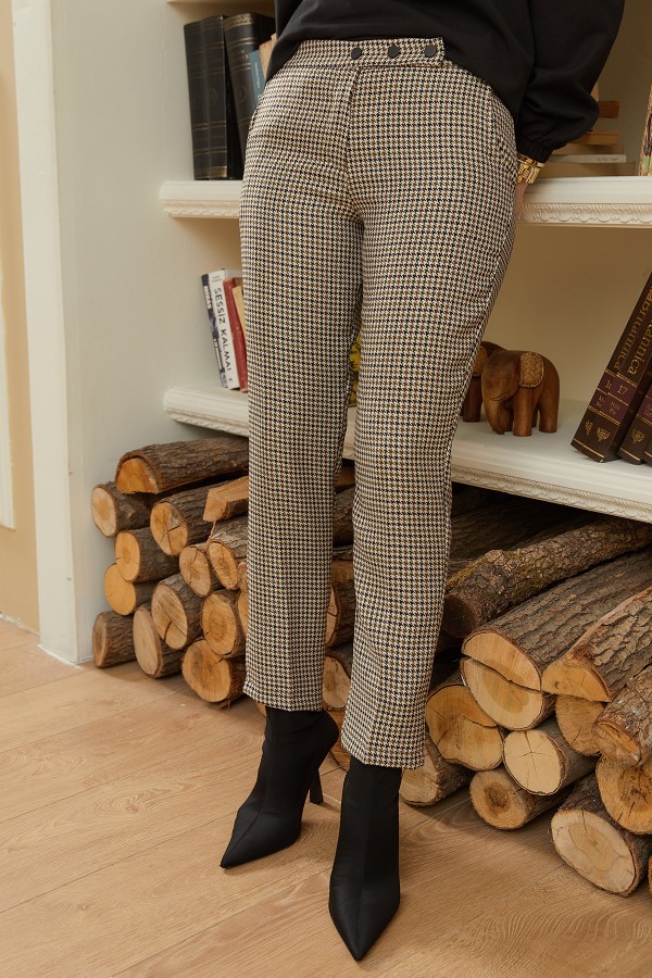 Kazayağı Desenli Pantolon - Haki