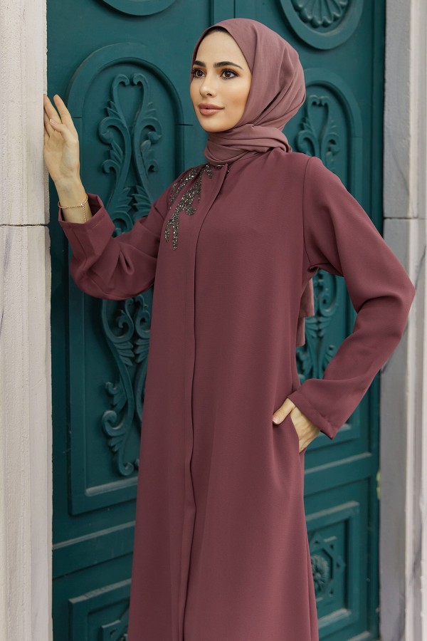 Shoulder Detailed Abaya - Dried Rose