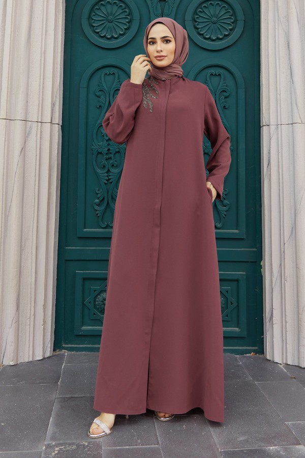 Shoulder Detailed Abaya - Dried Rose