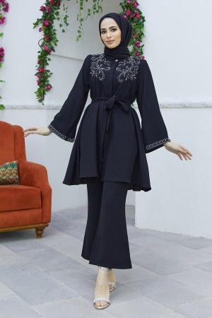 Mona Tunic Pants Set - Black