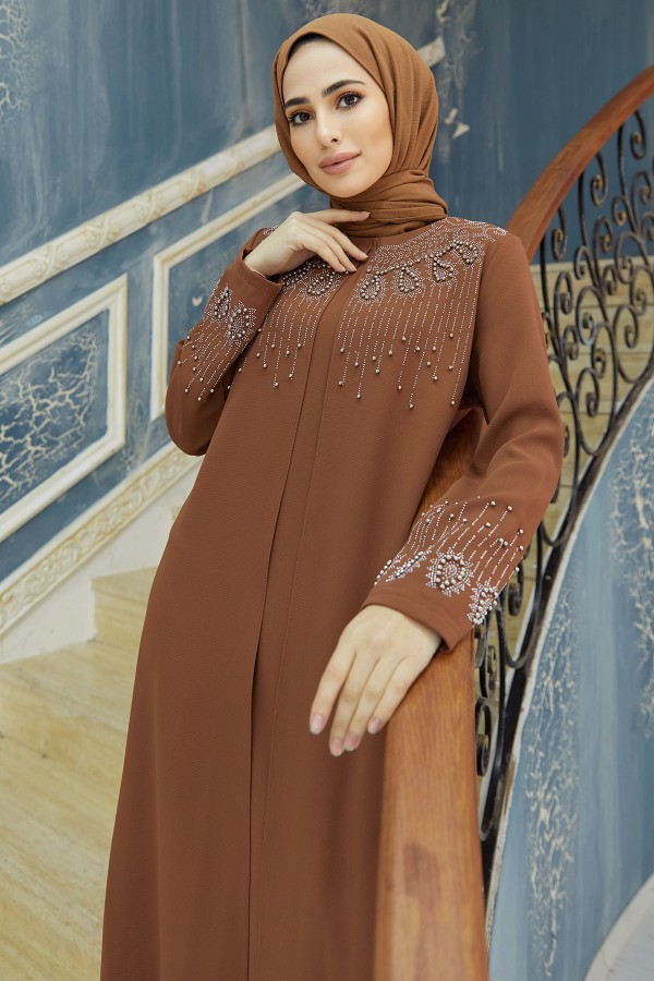 Lina Plus Size Evening Dress - Camel