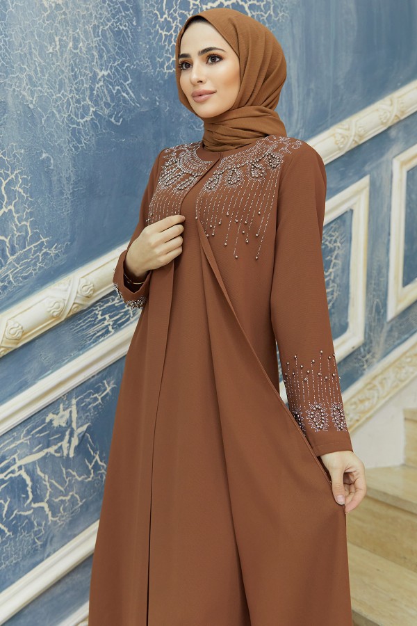 Lina Plus Size Evening Dress - Camel