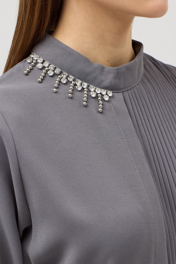 Pleated Belted Dress - Grey