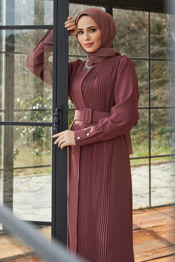 Pleated Belt Dress - Dried Rose