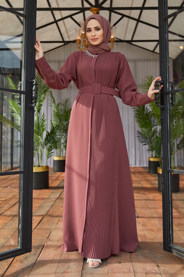 Pleated Belt Dress - Dried Rose