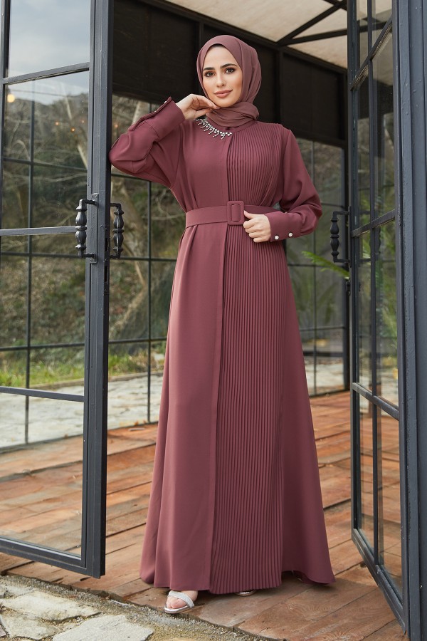 Pleated Belt Dress - Dried Rose