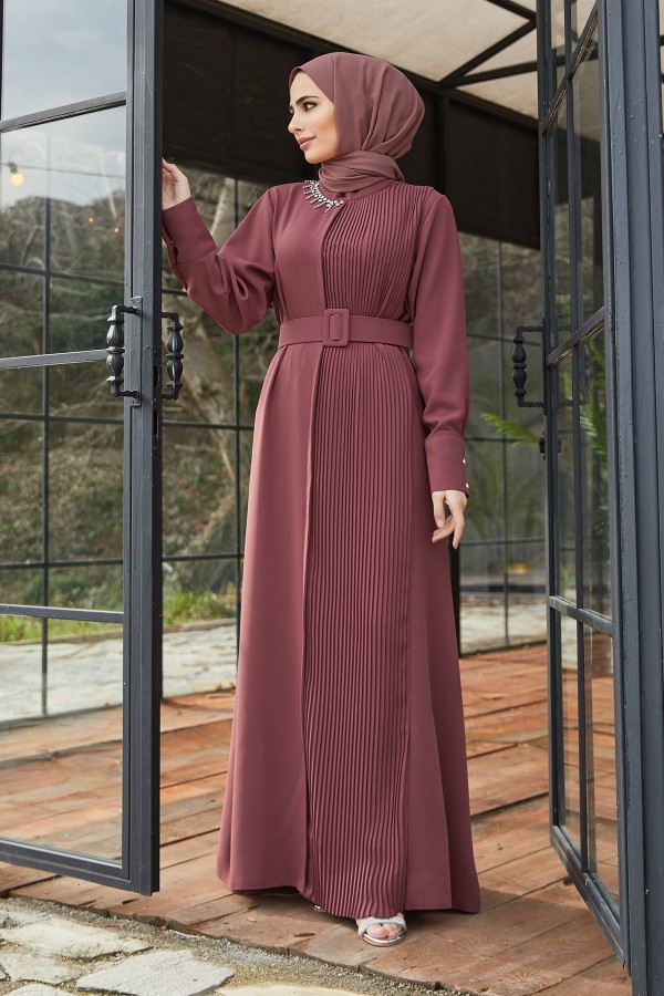 Pleated Belt Dress - Dried Rose