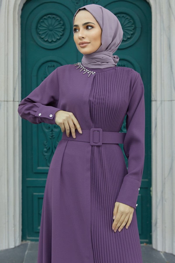 Pleated Belt Dress - Lilac