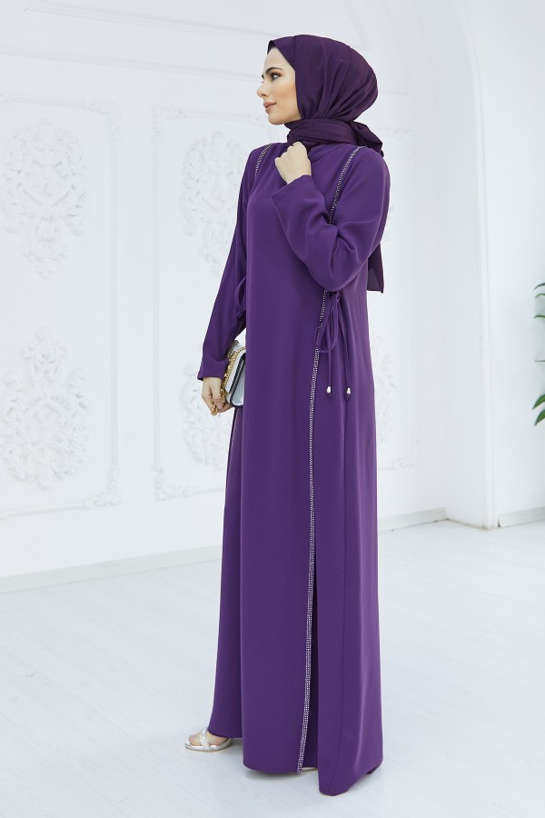 Yandan Bağlamalı Elbise - Mor