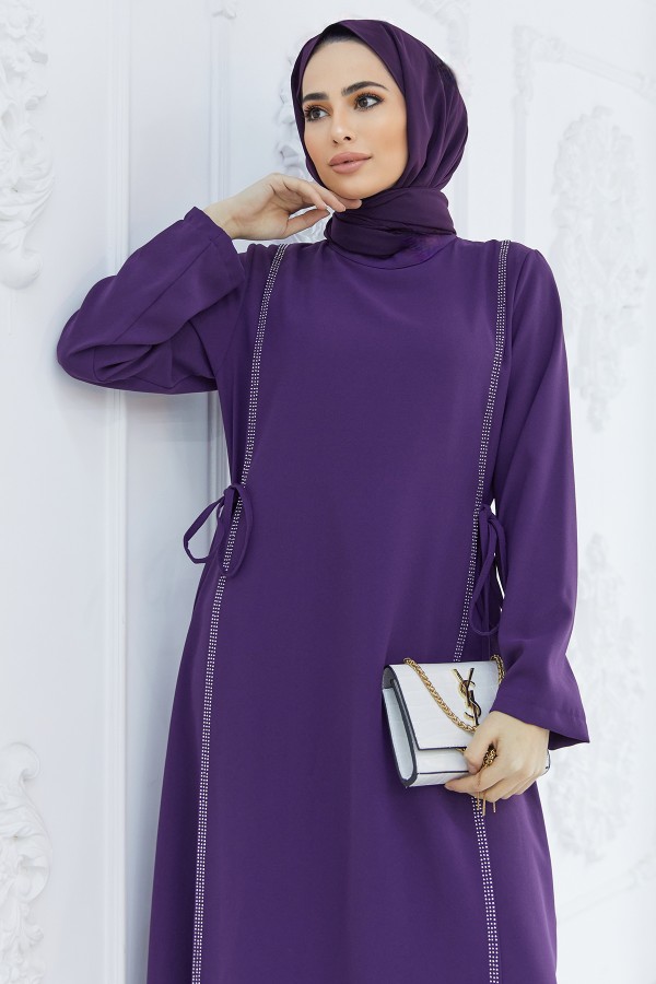 Yandan Bağlamalı Elbise - Mor