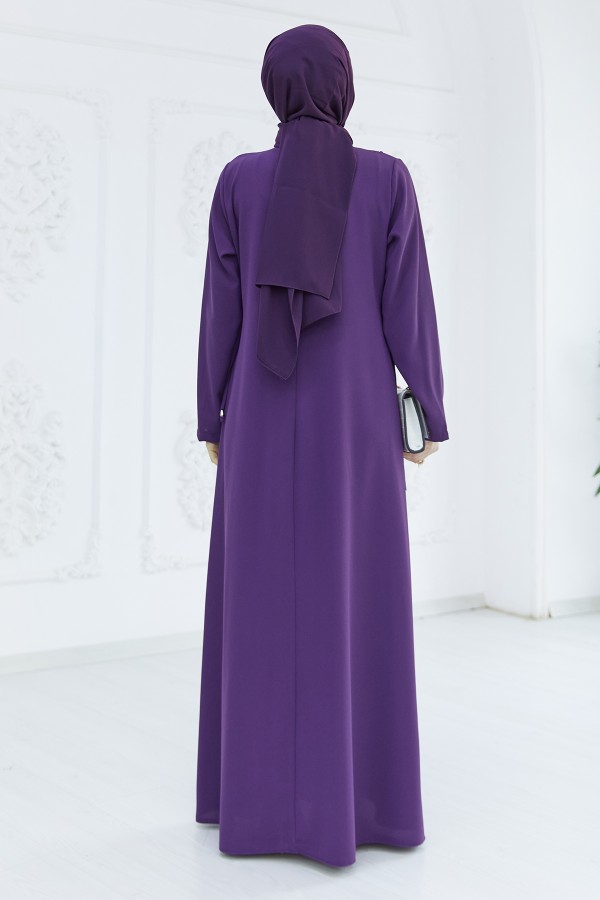 Yandan Bağlamalı Elbise - Mor
