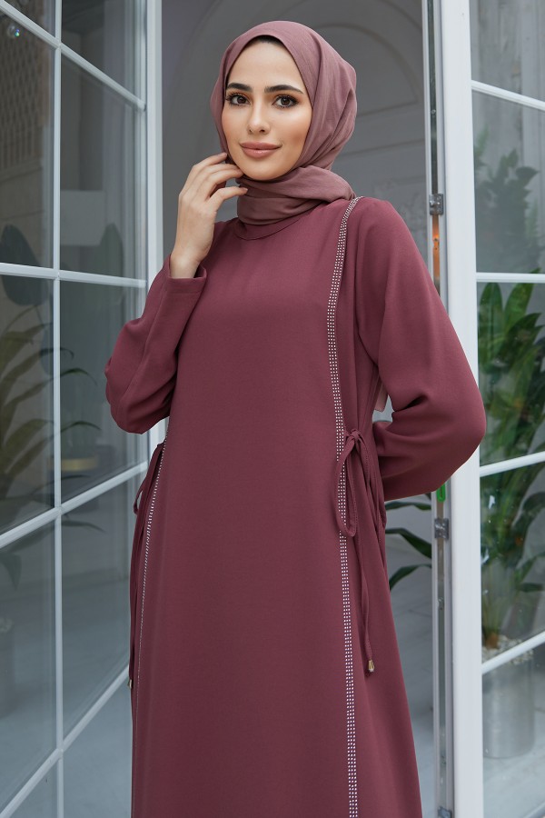 Yandan Bağlamalı Elbise - Gül Kurusu