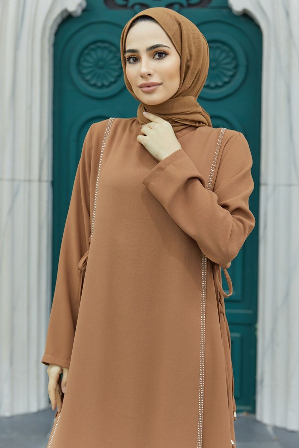 Yandan Bağlamalı Elbise - Camel