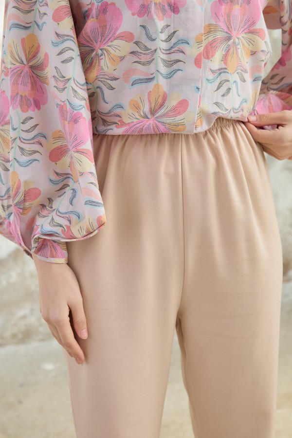 İspanyol Paça Pantolon - Bej