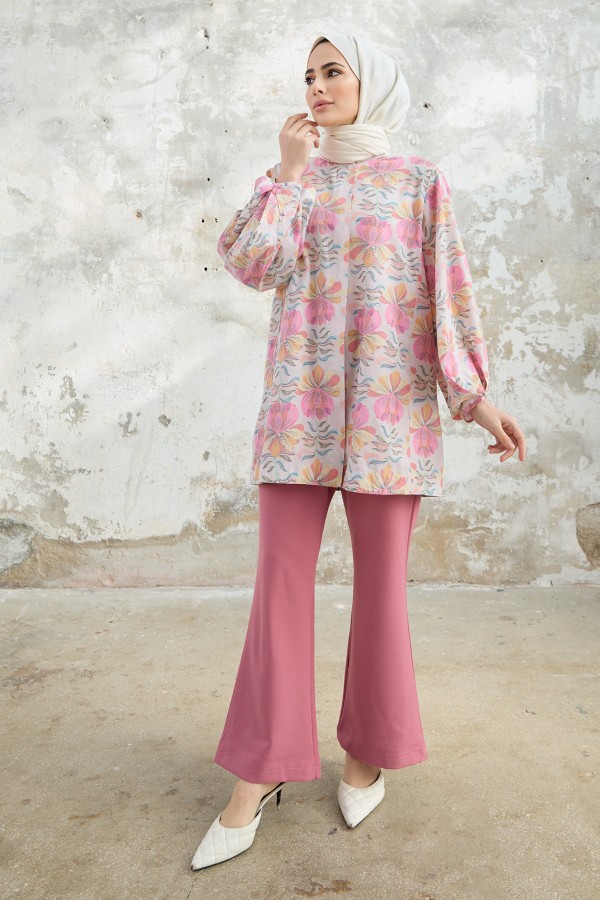 İspanyol Paça Pantolon - Gül Kurusu