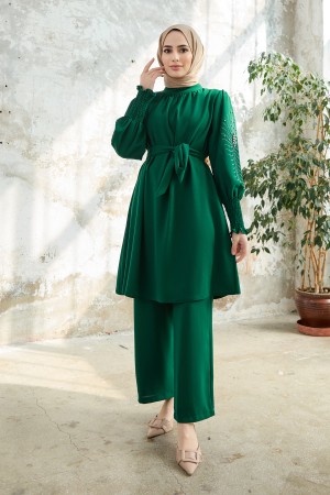 Stone Embroidered Suit - Emerald