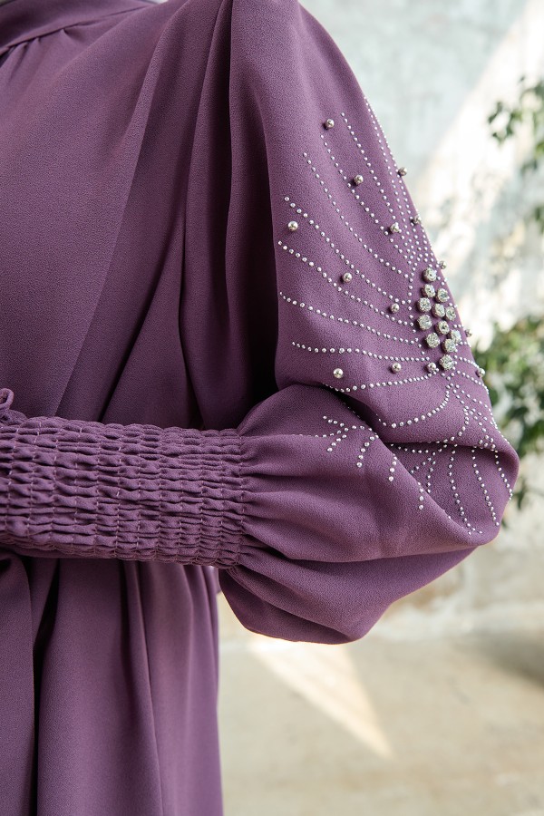 Kolları Taş İşlemeli Takım - Leylak