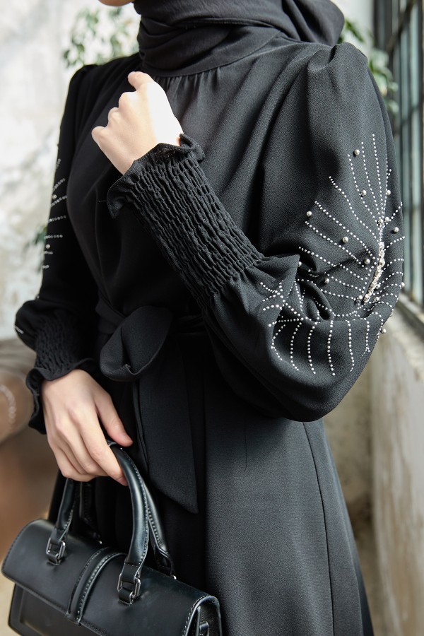 Kolları Taş İşlemeli Takım - Siyah