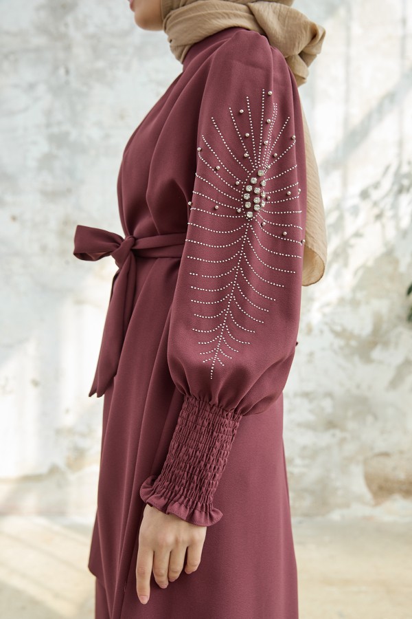 Kolları Taş İşlemeli Takım - Gül Kurusu