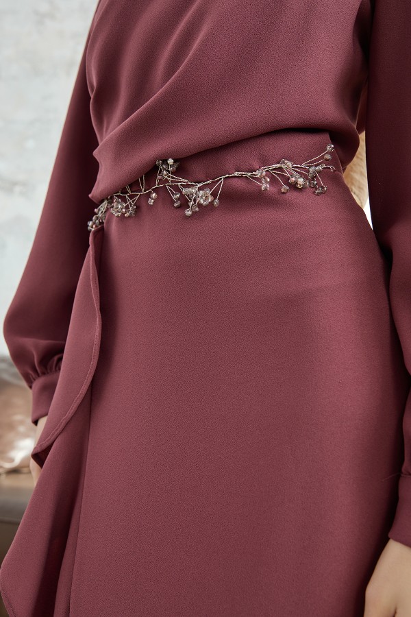 Eteği Volanlı Abiye - Gül Kurusu