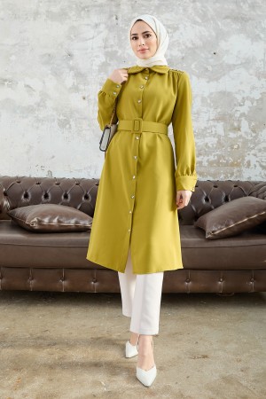 Belted Shoulder Stone Tunic - Oil Green