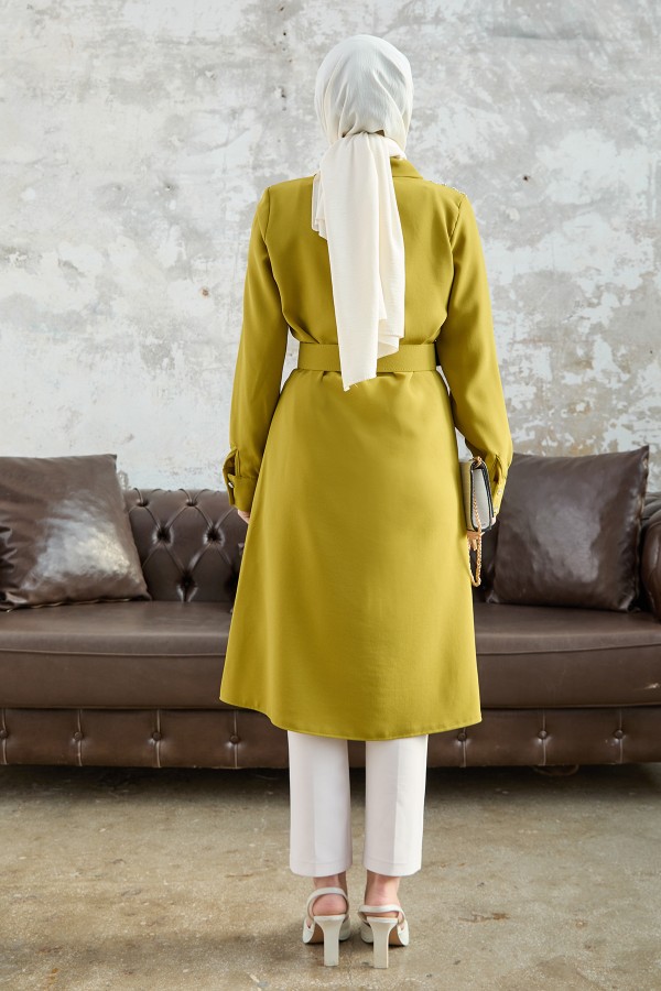 Kemerli Omuzu Taşlı Tunik - Yağ Yeşili