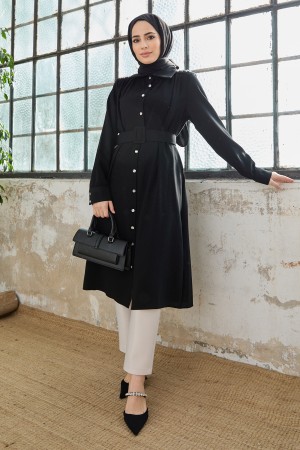 Belted Shoulder Stone Tunic - Black