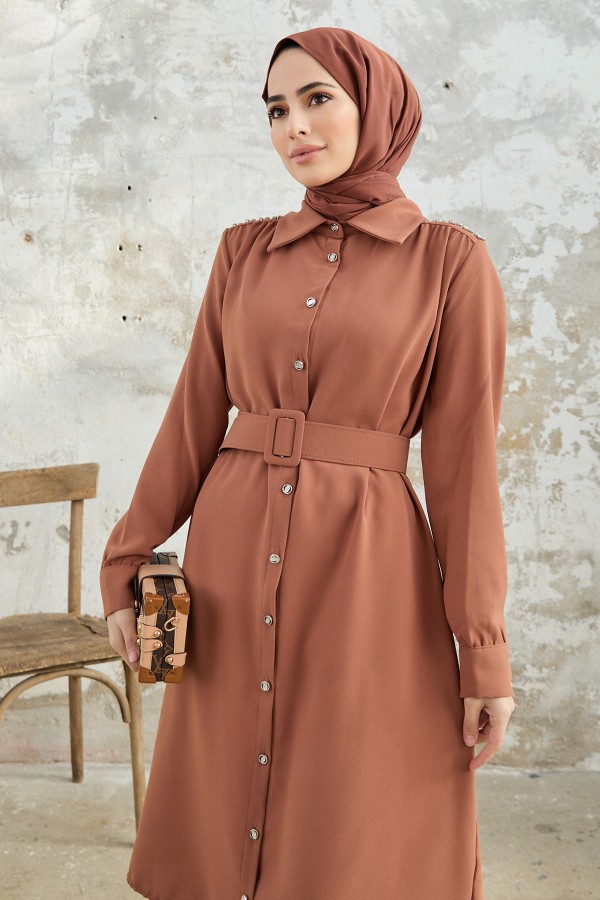 Belted Shoulder Stone Tunic - Camel