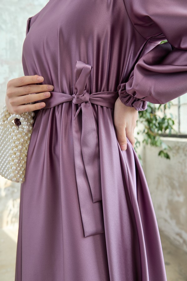 Liza Belted Satin Dress - Lilac