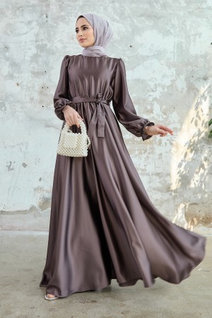 Liza Belted Satin Dress - Copper