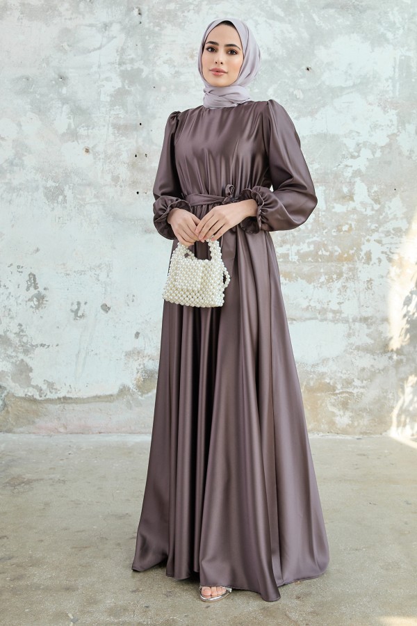 Liza Belted Satin Dress - Copper