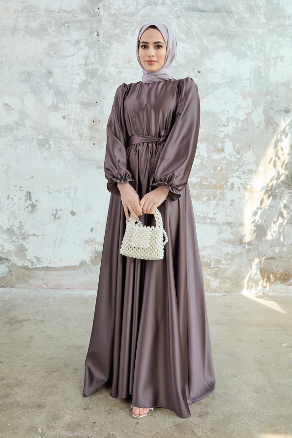 Liza Belted Satin Dress - Copper