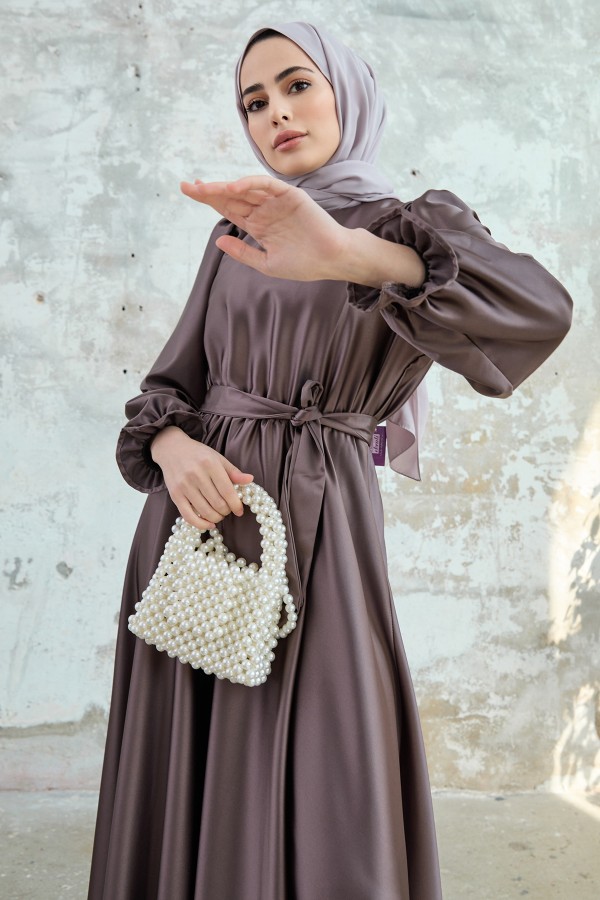 Liza Belted Satin Dress - Copper