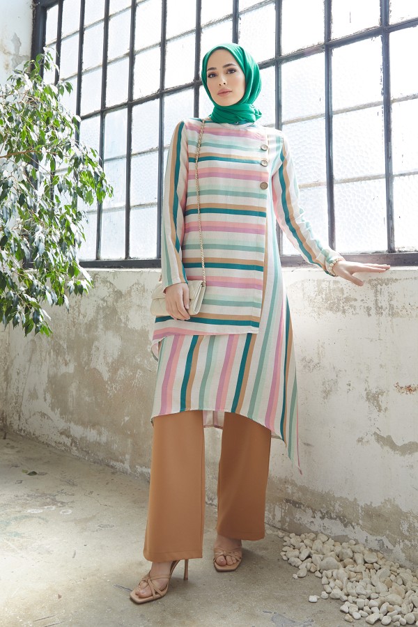 Line Pattern Suit - Camel