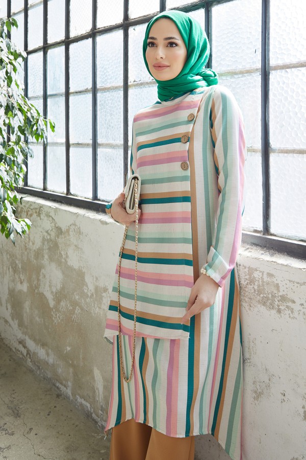 Line Pattern Suit - Camel