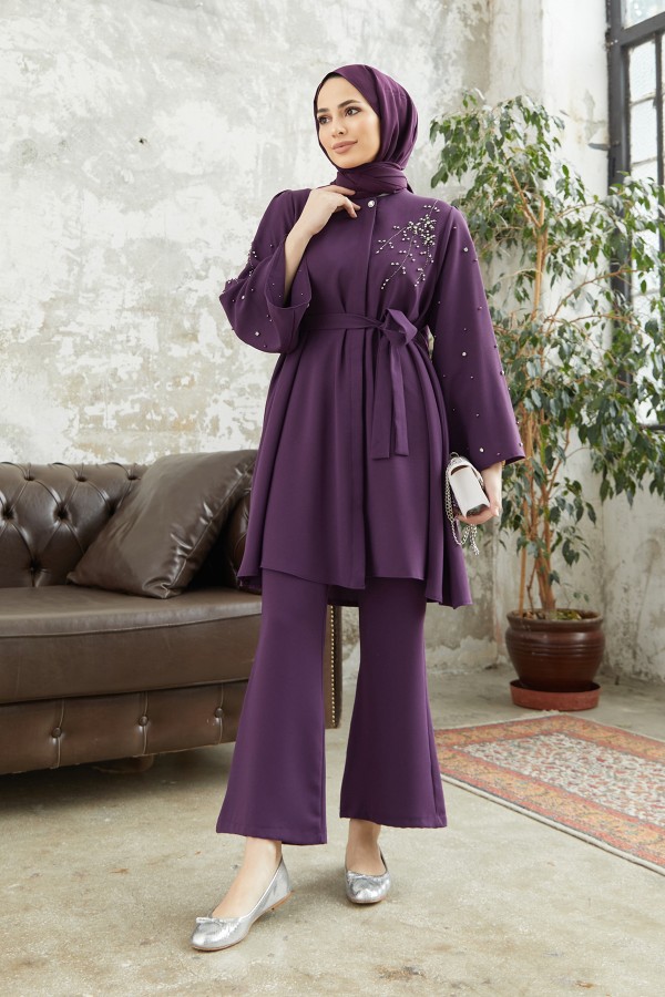 Rina Tunik Pantolon Takım - Mor