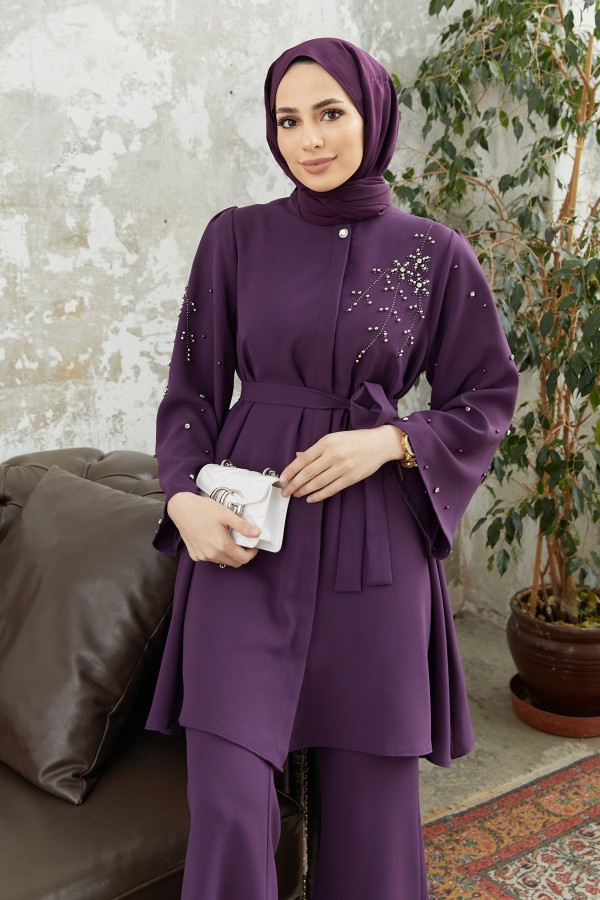 Rina Tunik Pantolon Takım - Mor