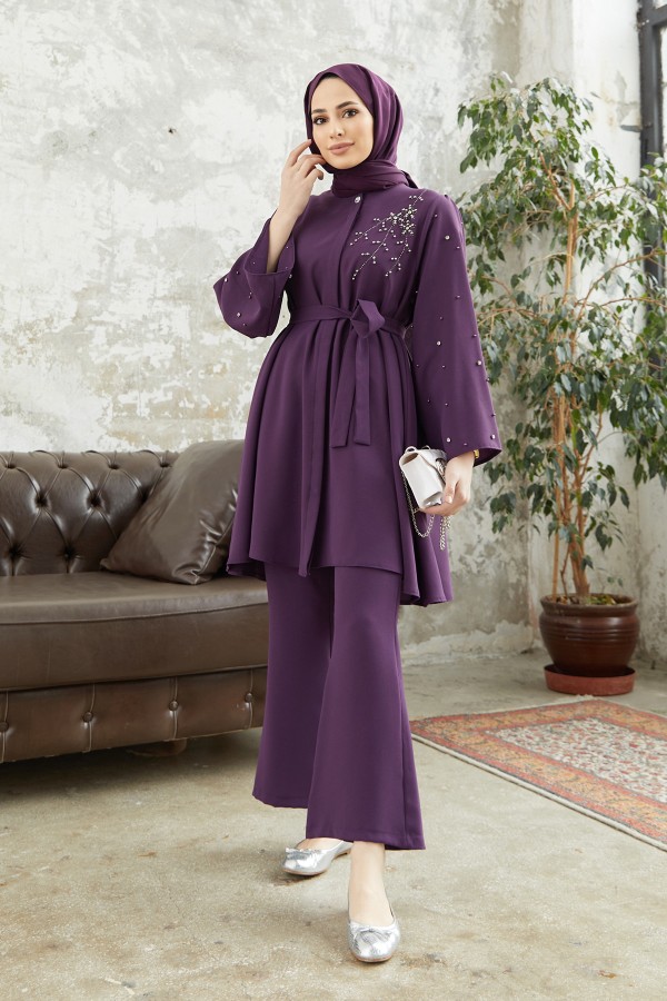Rina Tunik Pantolon Takım - Mor