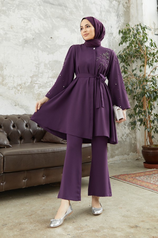 Rina Tunik Pantolon Takım - Mor