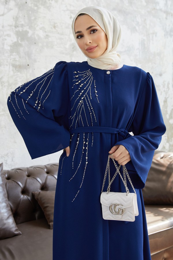 Viona Stone Abaya - Indigo