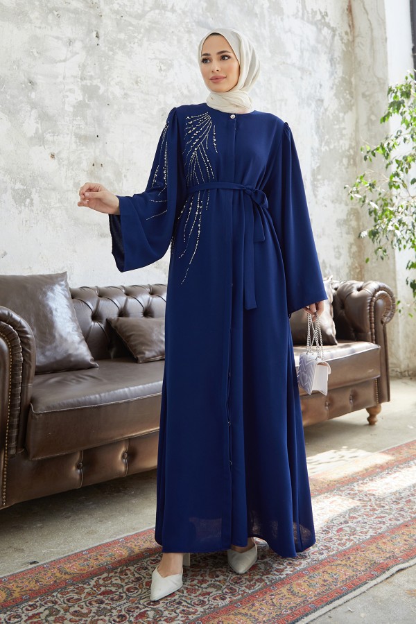 Viona Stone Abaya - Indigo