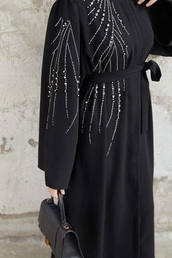 Viona Taşlı Abaya - Siyah