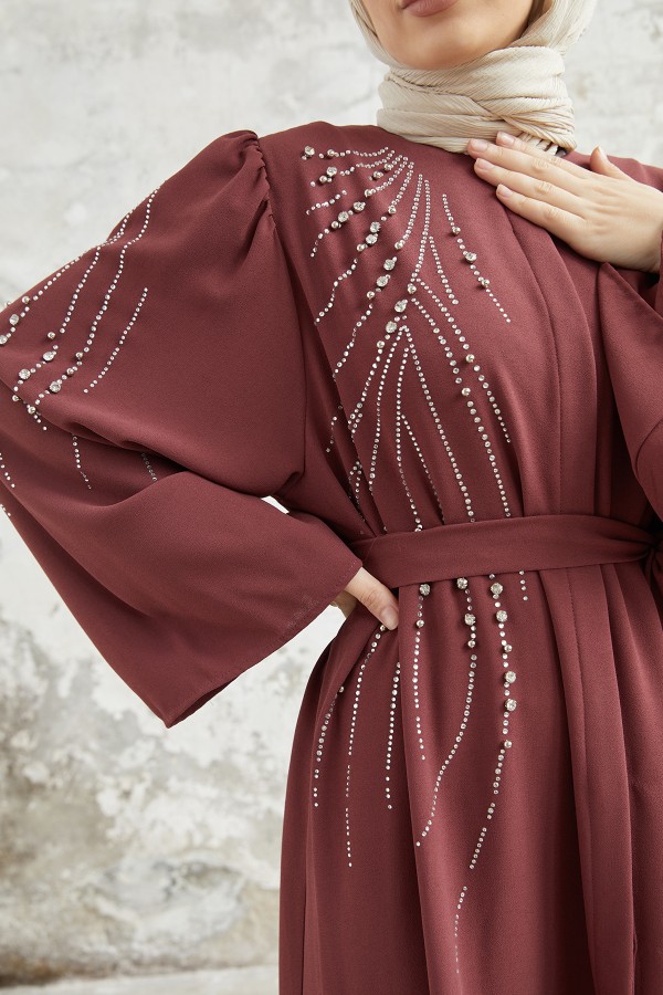 Viona Taşlı Abaya - Gül Kurusu